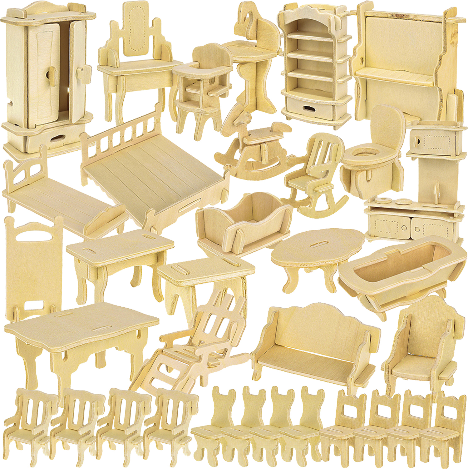 Kruzzel Puppenmöbel-Set aus Holz, 34-teilig. 23542 AM17922