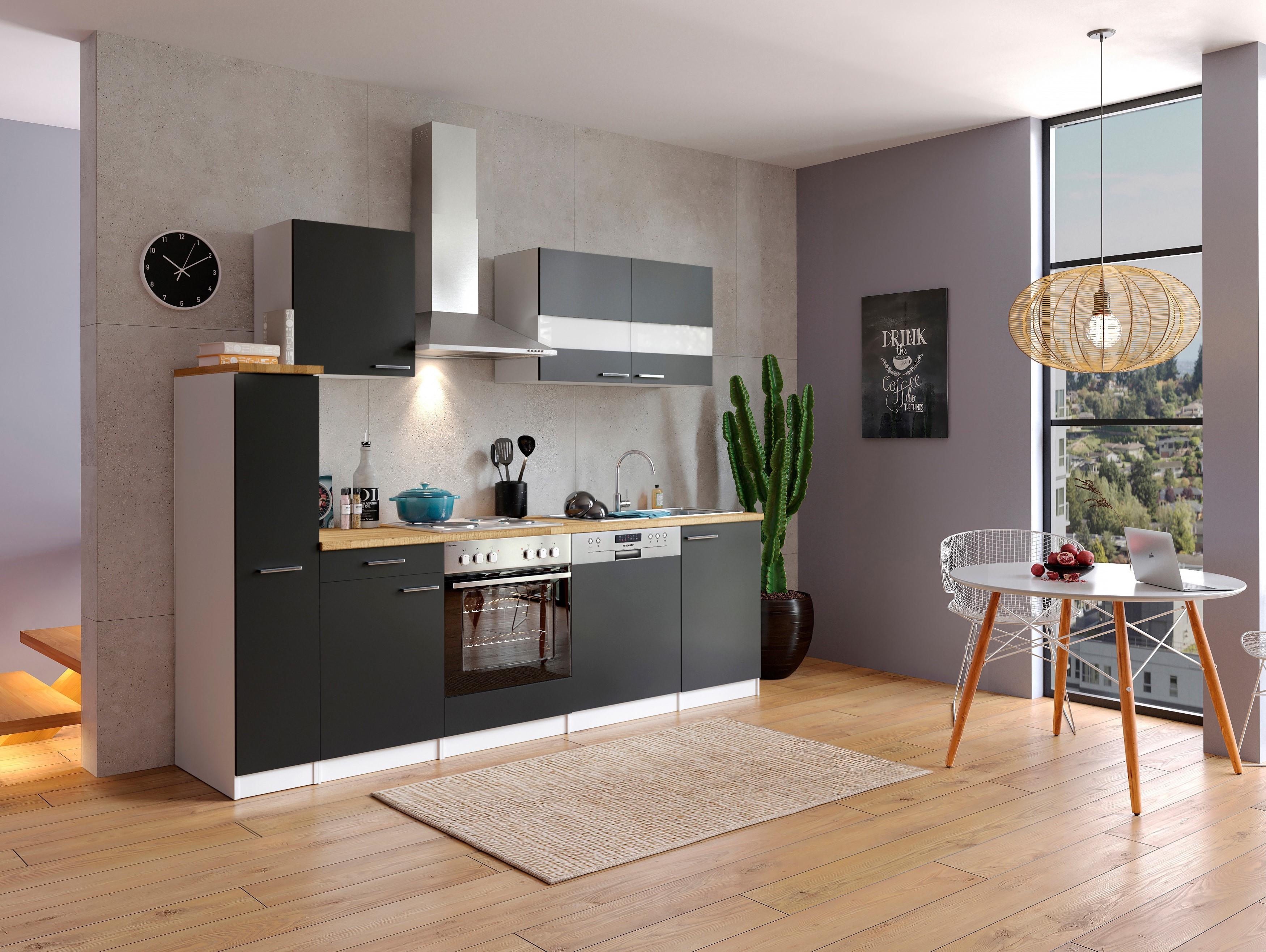 Küche Küchenzeile Küchenblock Einbauküche Weiß Schwarz Malia 250 cm Respekta KB250WSG