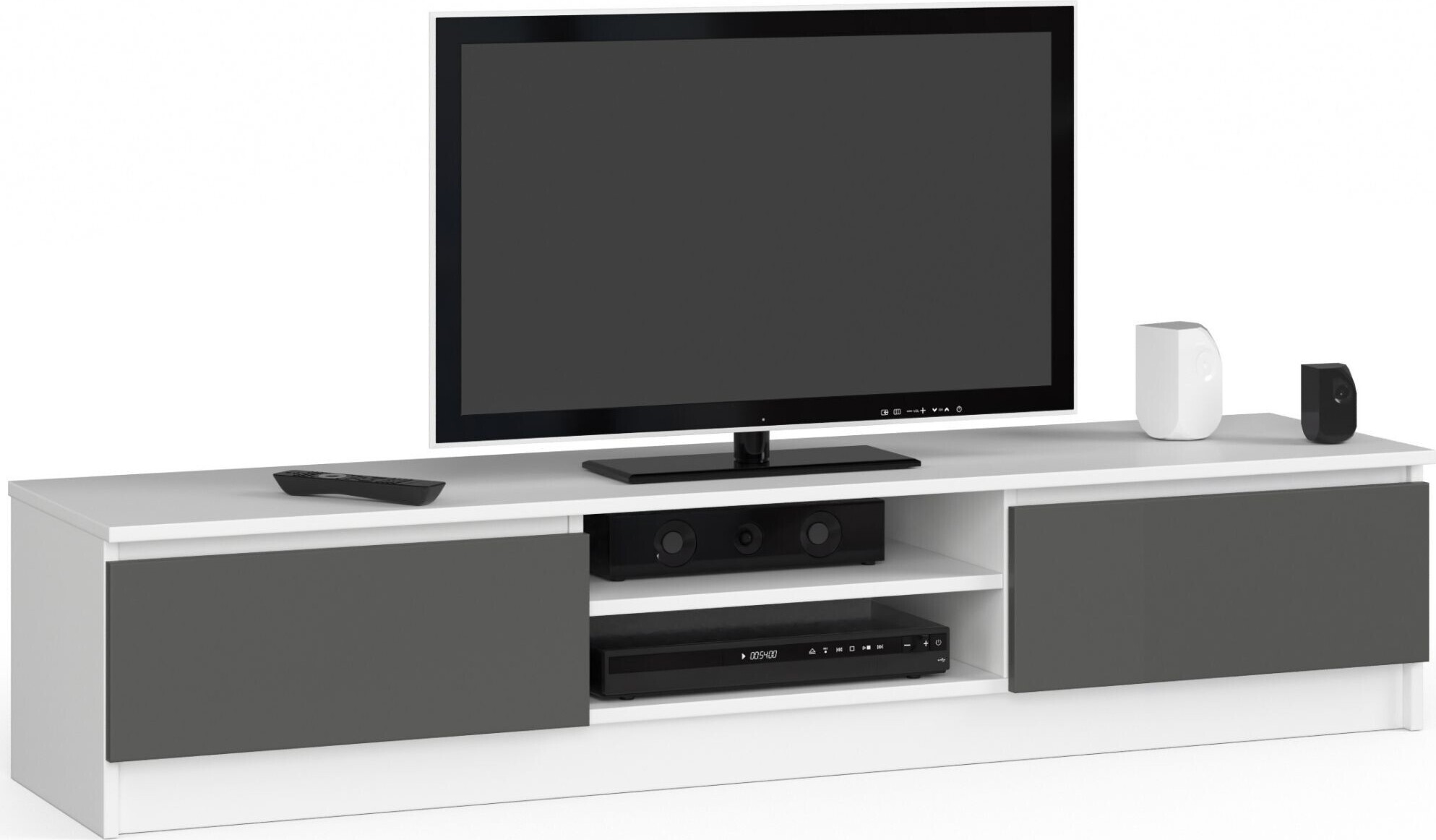 TV Schrank AKORD Fernsehkommode 160 cm Weiß Front Graphitgrau B160 x H33 x T40cm OP0LRTVCLP160-BIASZA