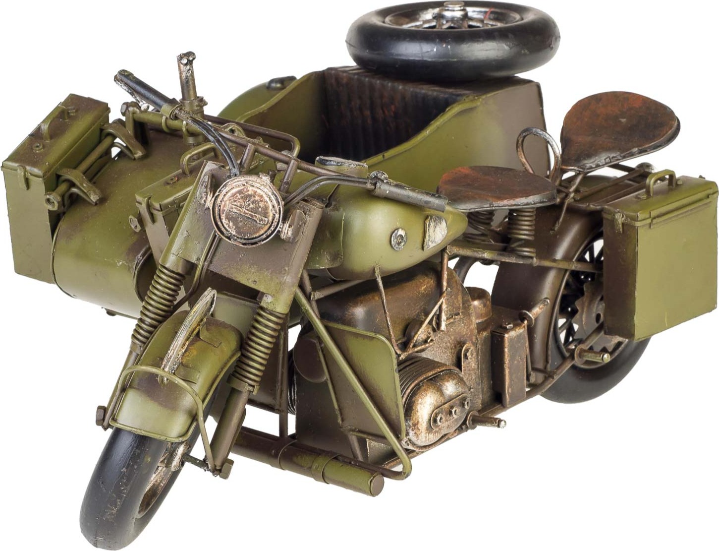 Aubaho Modell Motorradgespann Blech Metall Motorrad Gespann Oldtimer Antik-Stil 34cm
