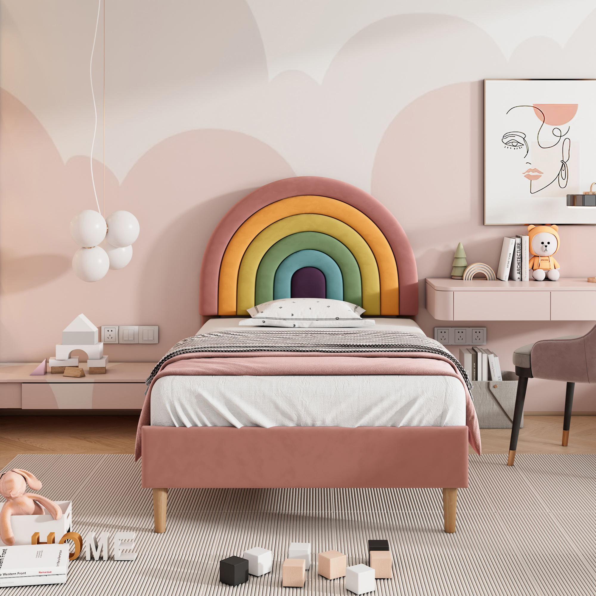 Lettino Imbottito 90x200 Cm Con Letto Estraibile, Tessuto Lino Beige, Testiera Regolabile, Struttura MDF E Metallo, Per Camera Singola