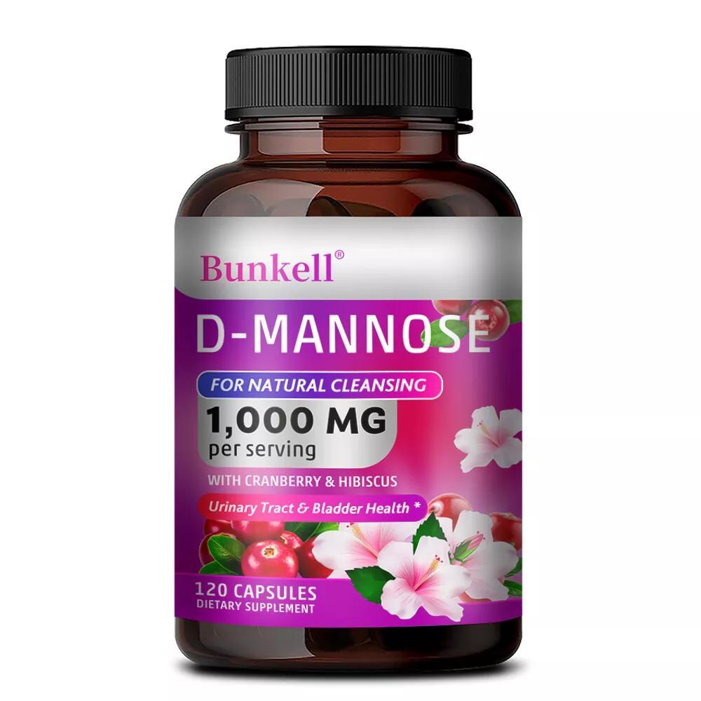 Bunkell D-Mannose 1000mg (120 Kapseln) Nahrungsergänzungsmittel, Harnwege, Harnsystem, Reinigung, Gesundheit der Harnwege, Urinverlust