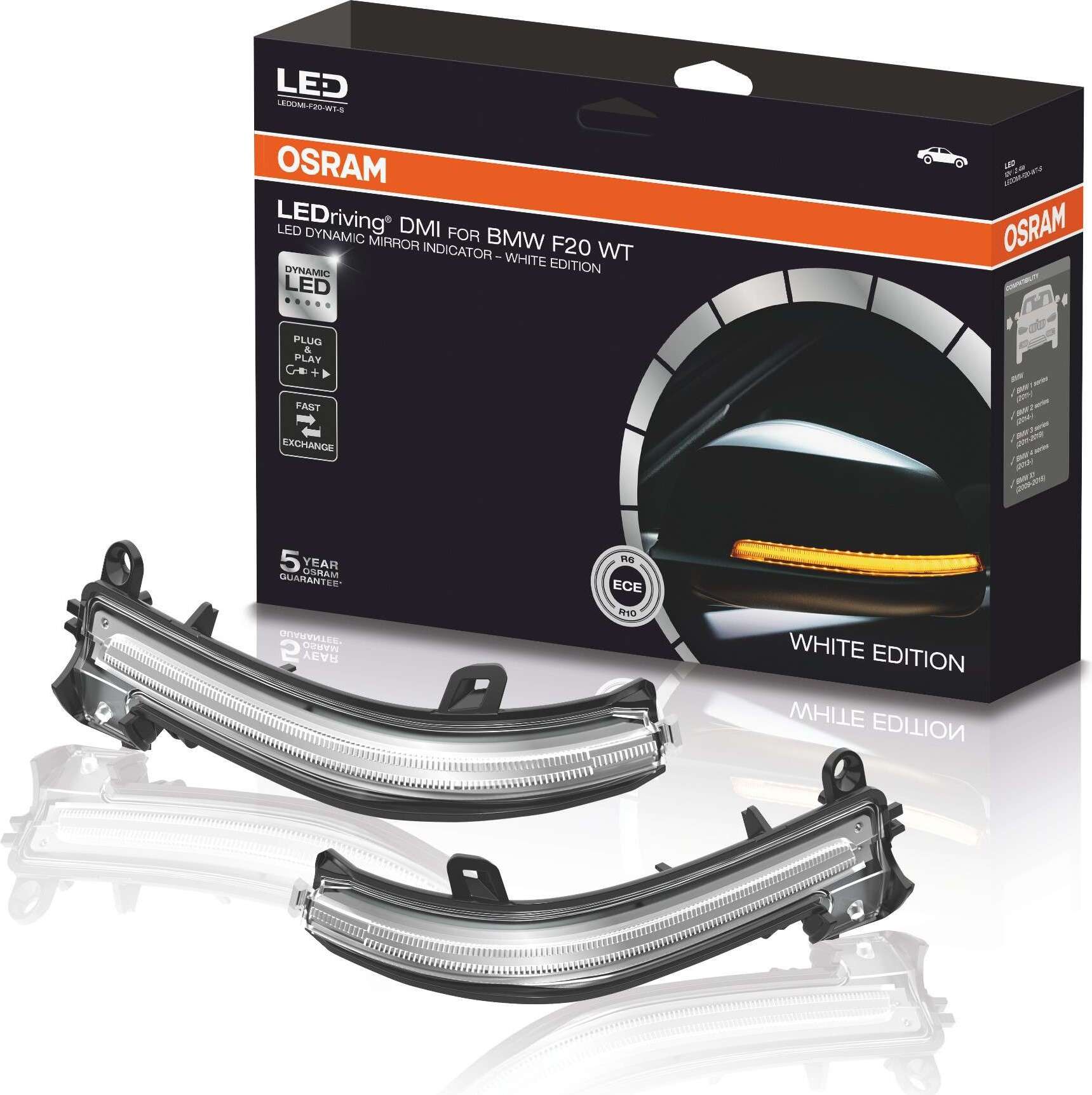 OSRAM LEDRiving® Dynamische LED Spiegelblinker BMW 1er, 2er, 3er, 4er, X1 - White Edition LEDDMI F20 WT S