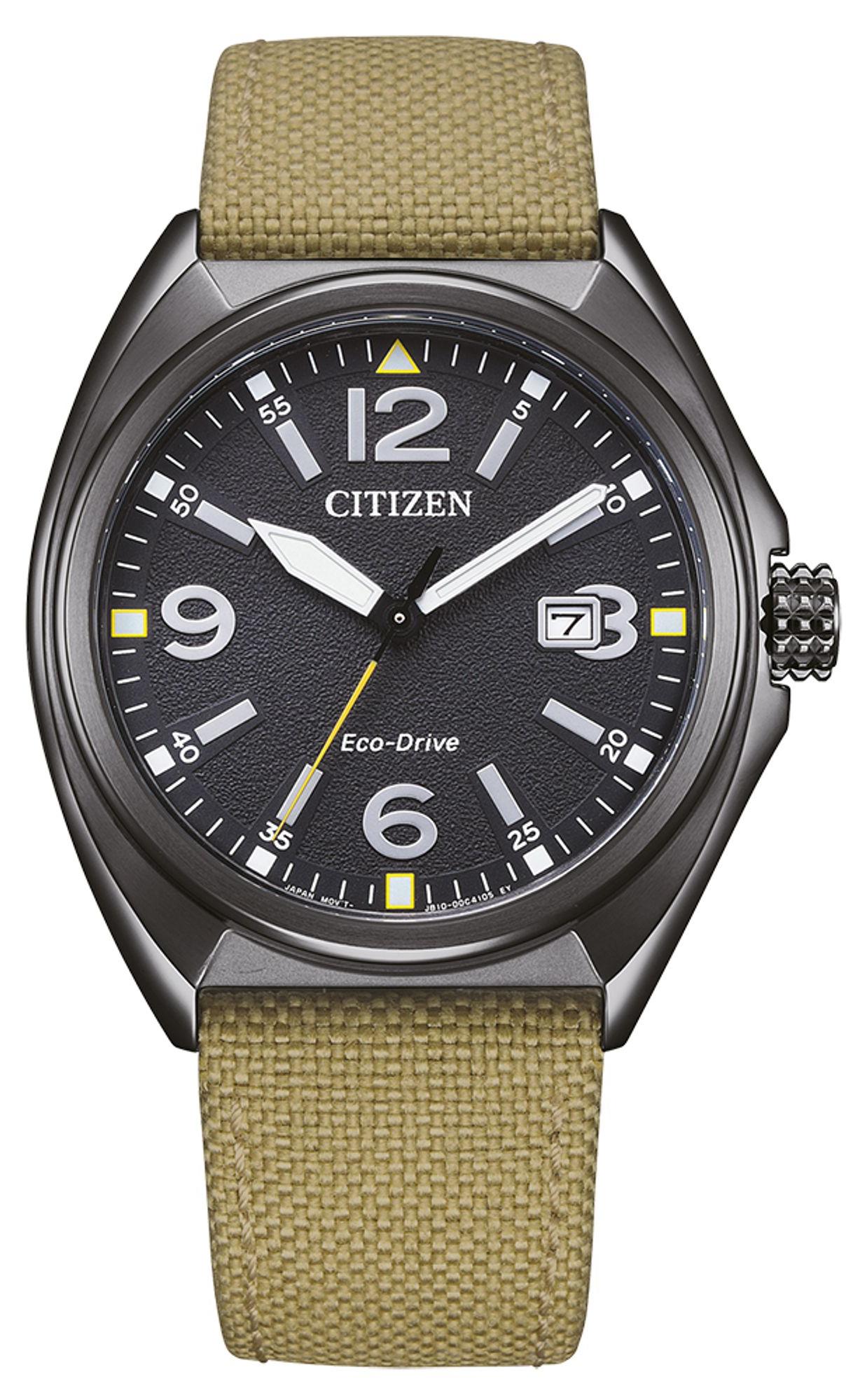 Model pánskych hodiniek Citizen: AW1575-08E s pohonom Eco-Drive, čiernym ciferníkom a textilným remienkom