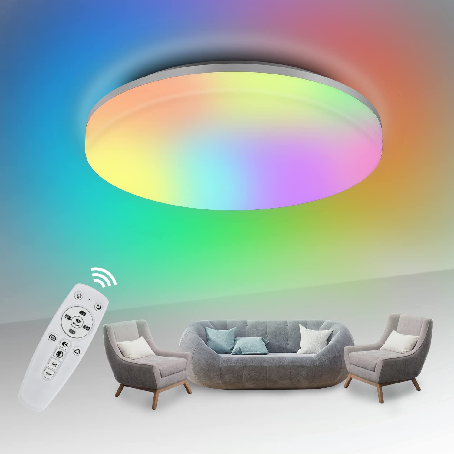 LED Deckenleuchte Wohnzimmer Badleuchte Glitzer-Lampe Deckenlampe 24W RGB 