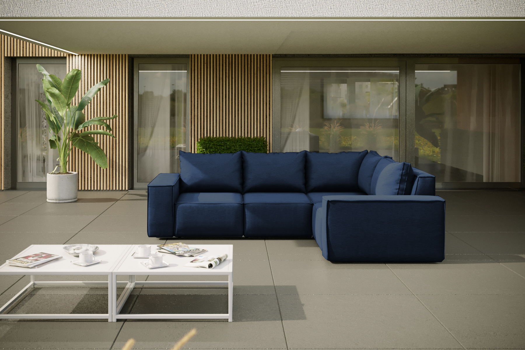 Kaiser Möbel Gartenmöbel Ecksofa für den Garten SONNE, die Terrasse, den Hof, gemütliche groß, Gartenmöbel eckcouch Marineblau Links