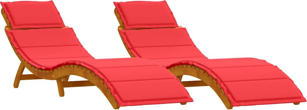 Sonnenliege 2 pcs Rot 184 x 55 x 64cm Massivholz Akazie