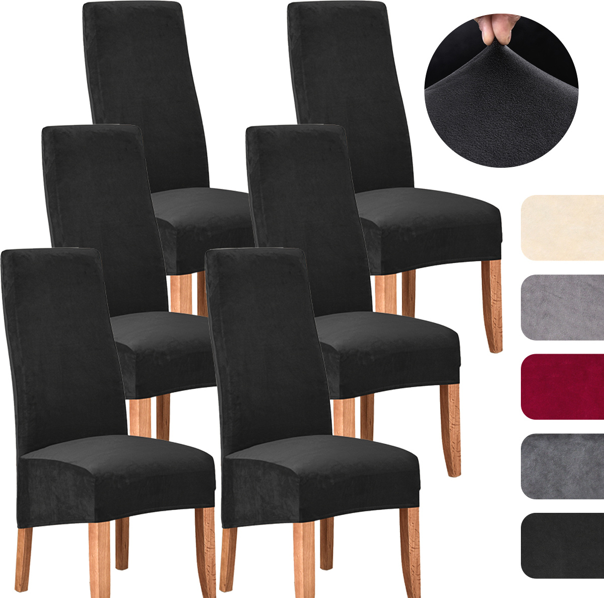 Stuhlhussen-Set – Waschbar, Samtfarben, Stretch, Für Esszimmerstühle 47–58 Cm Höhe, 2/4/6 Stück
