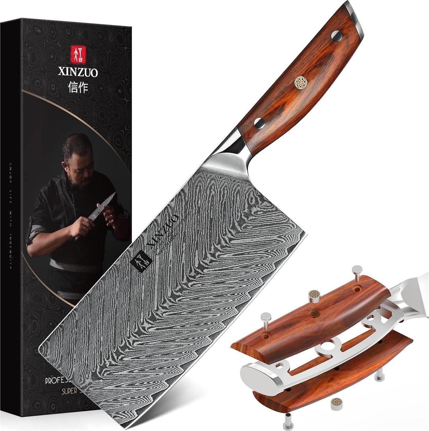 XINZUO Damaststahl 18cm Hackmesser mit Rosenholzgriff - Profi Kochmesser