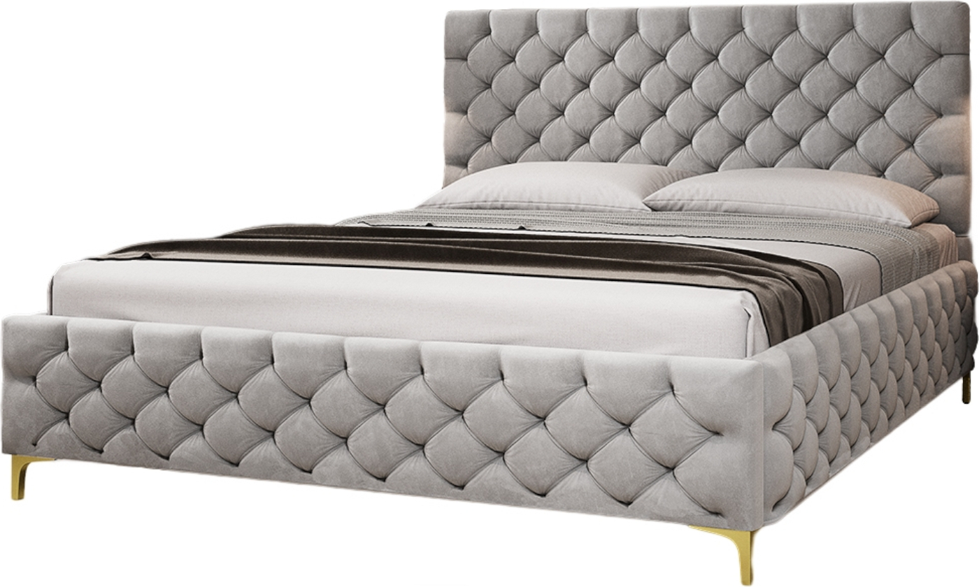 FURMEB24 - FIANO 180 x 200 cm - Skriňová posteľ s podnožou - Čalúnená posteľ s dreveným rámom - Manželská posteľ s vysokým podhlavníkom - Sivá
