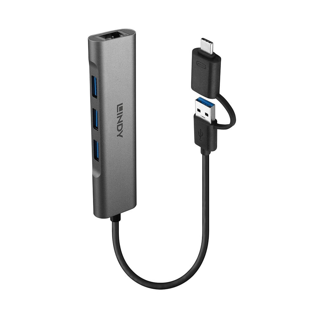 Lindy 43379 Rozbočovač USB 3.2 Gen 1 (3.1 Gen 1) Type-A + Type-C 5000 Mbit/s Sivá