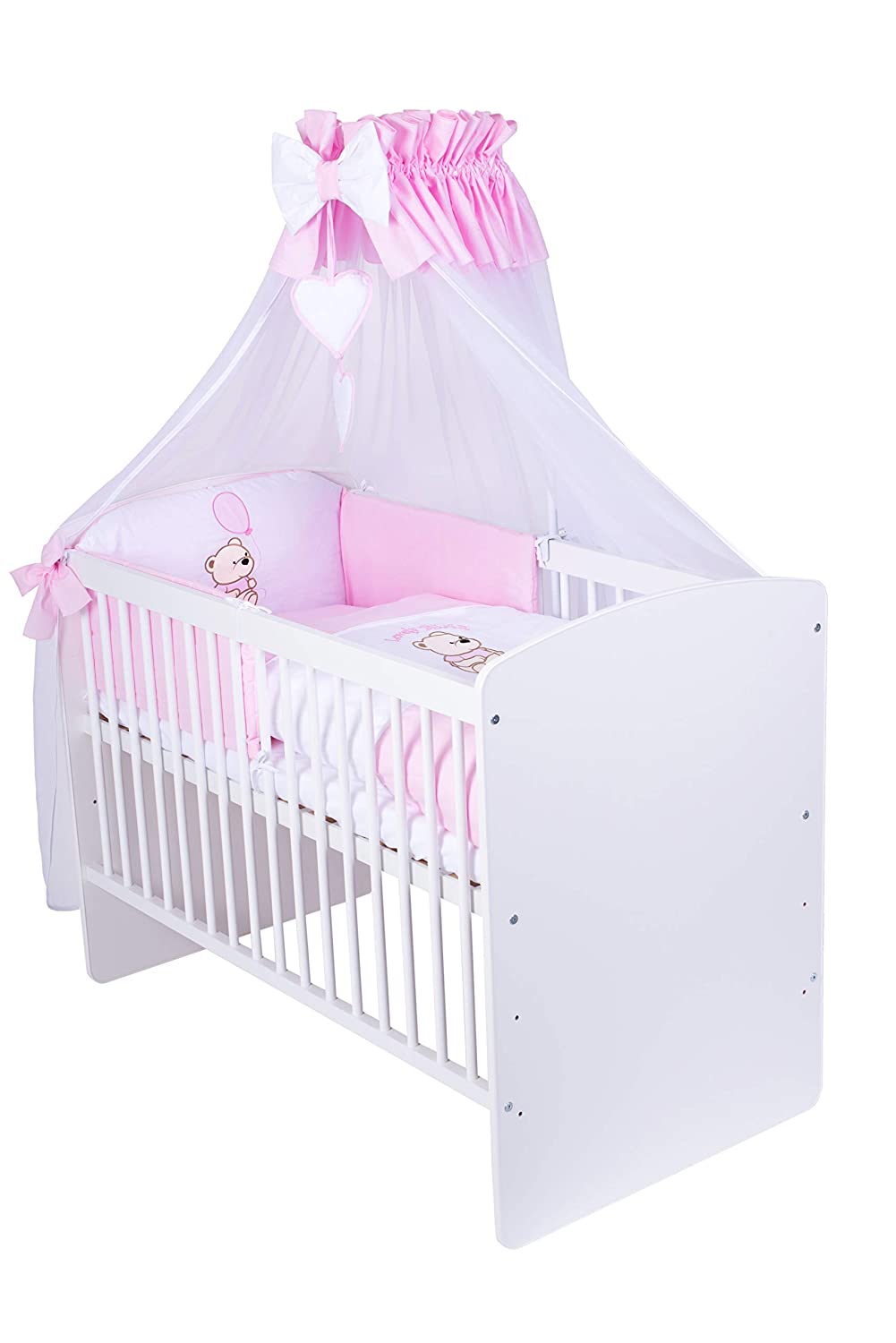 9 tlg.Bettwäsche auswahl Babybett Kinderbett Gitterbett 120x60 weiß m Matratze 