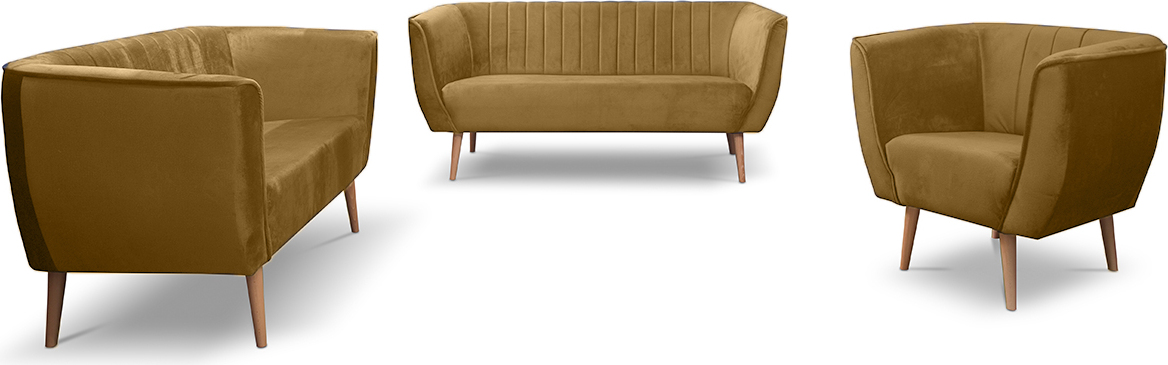 BETTSO PIK - Polstermöbelset 3+2+1 mit Nähten im skandinavischen Stil PIK MON48 Senfgelb Honig-Sofa Honig Gelb