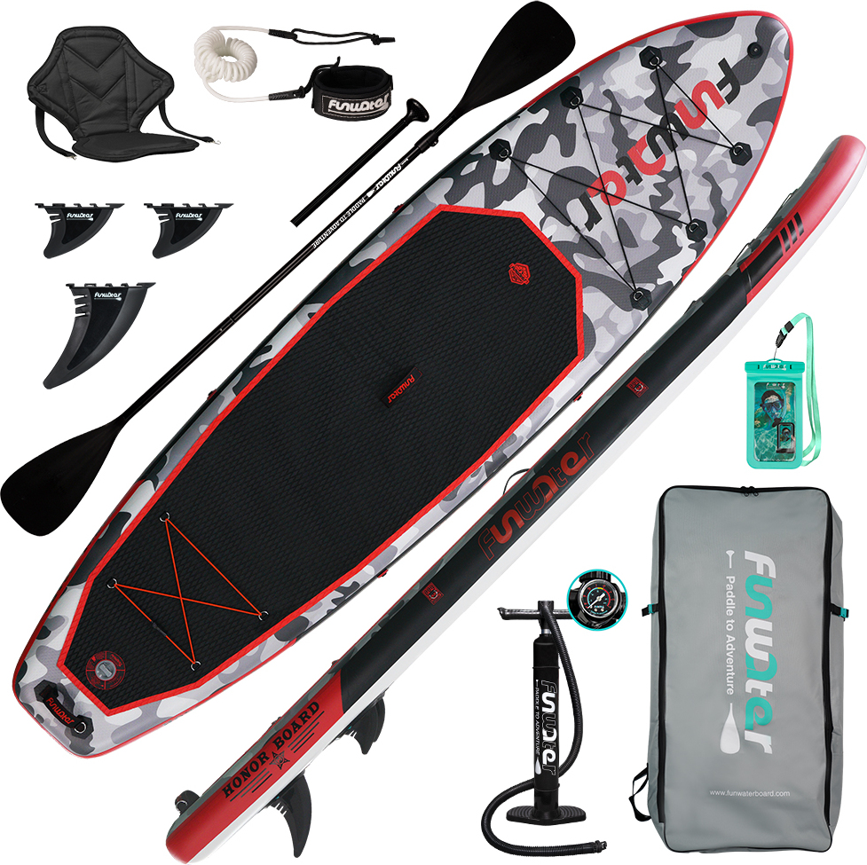 Funwater Aufblasbares Stand Up Paddling Board, Paddle SUP, pádlo, mit Sitz, Handpumpe, Stand up Paddle Board, SUP Board, 330cm, do 150kg, rot