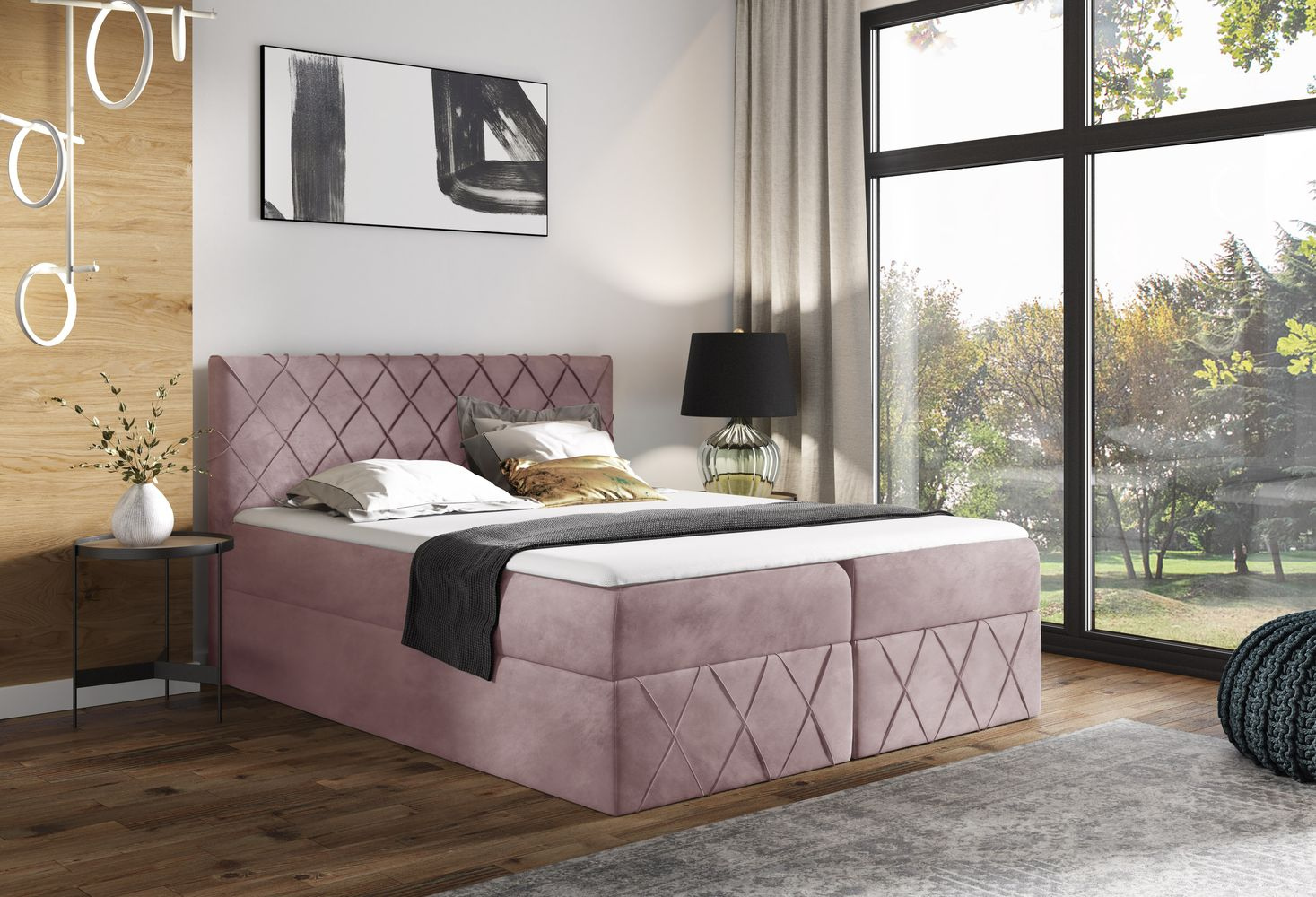 Manželská posteľ 200x200 PEREZ LUX - ružová + topper ZDARMA