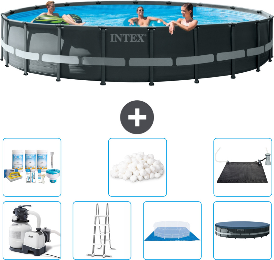 Bazén Intex Round Ultra XTR Frame - 610 x 122 cm - vrátane čerpadla - rebríka - krycej plachty - balenia na údržbu krytu - filtračných guličiek - solárnej podložky