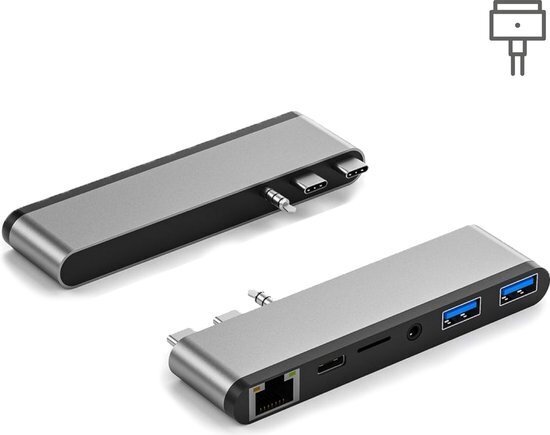 iMounts MacBook Pro 14" 16" USB-C rozbočovač - HDMI, USB3.0, čítačka Micro SD, nabíjanie cez USB-C - 2021-2023 - vesmírne sivá - vesmírne sivá