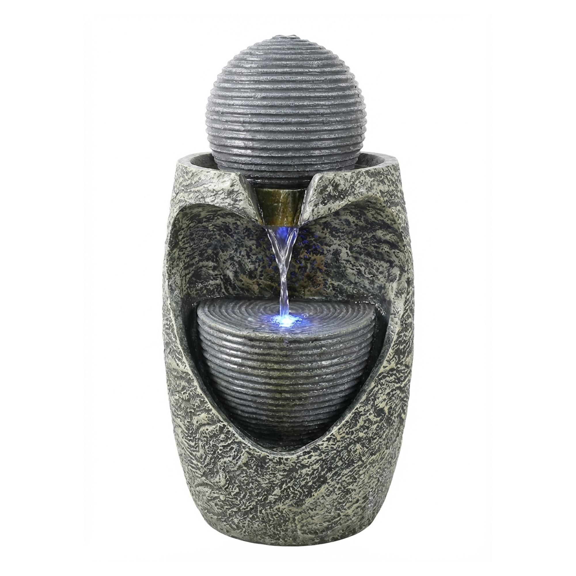 Könige Hausdeko GmbH Köhko® Gartenbrunnen 17004 „Steinquell Aura“ mit LED – Moderner Gartenbrunnen in Natursteinoptik für Garten und Terrasse