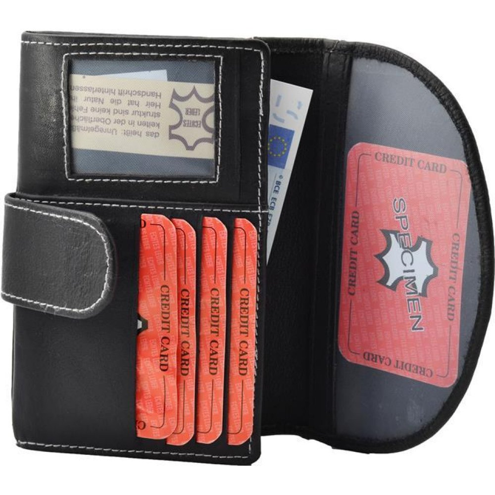 IMPEX Damenbörse Geldbeutel mit Passbild Fach Leder Farbe schwarz Maße 15,0 x 10,0 cm