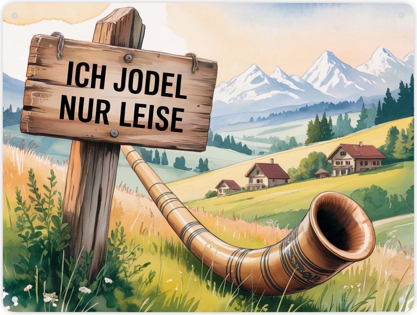 speecheese Ich jodel nur leise Allgäu Landschaft Metallschild XXL in 28x38 cm