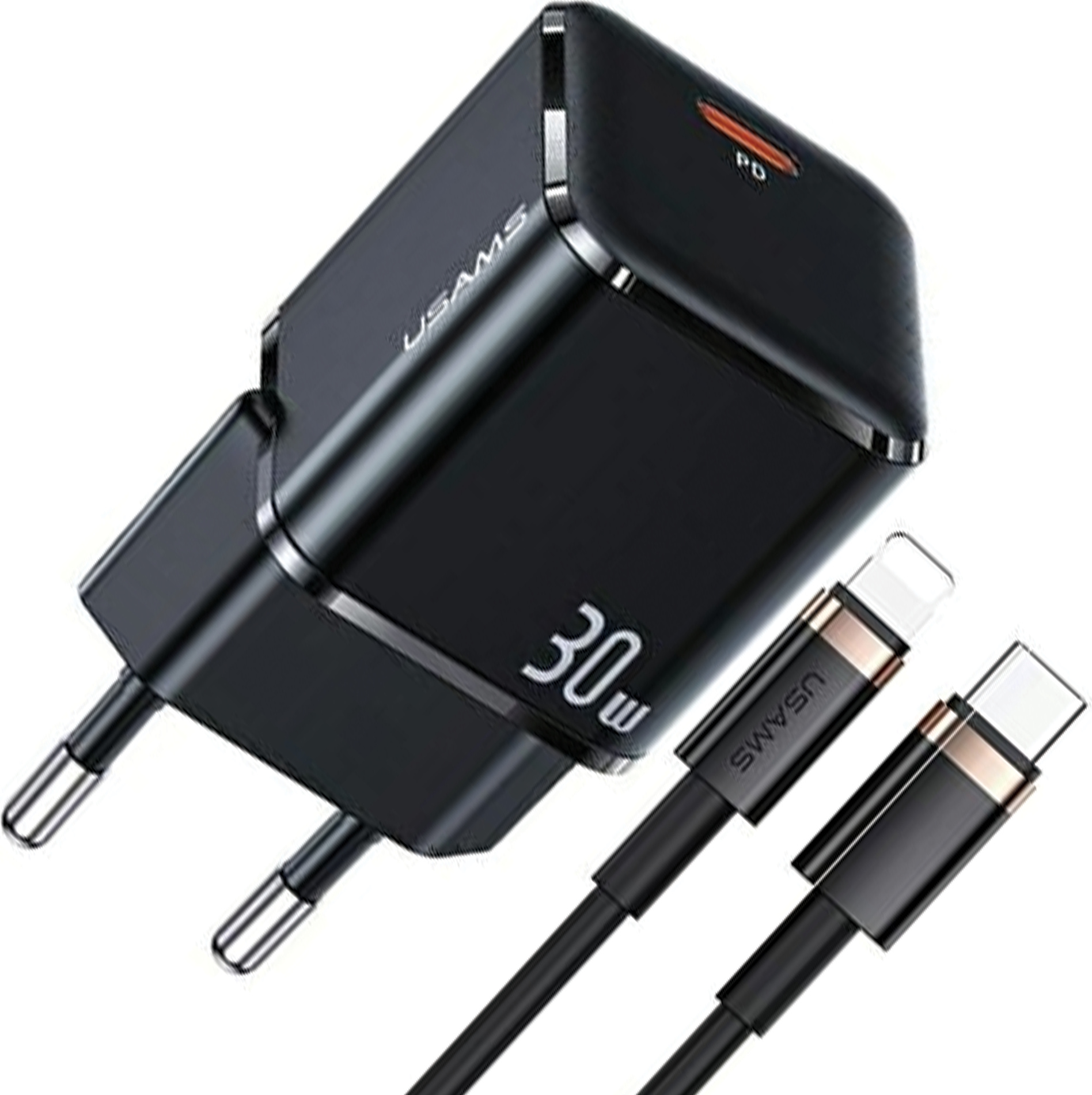 Usams Lad. Siete. 1Xusb-C T45 30W Pd3.0 Fast Charging + U63 Usb-C/Lightning Kábel Čierno/Čierny Uxtzh01 (Usams-Ux)