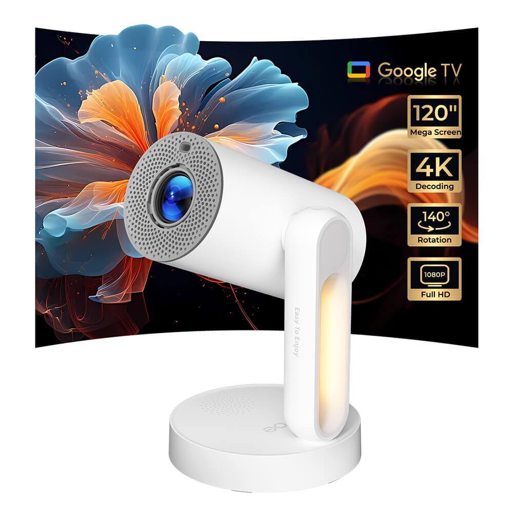 Aurzen Boom Air Mini Proiettore Portatile Con Google TV, Netflix, 4K, USB-C, Autofocus TOF E Dolby Audio, Bianco Crema - 2