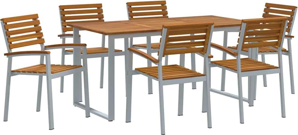 vidaXL Záhradný jedálenský set 7 ks sivý a hnedý akáciový masív