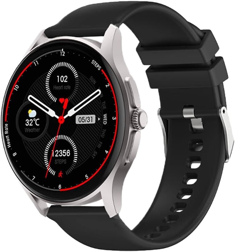 Neo (2024) Silver Round - Zdravotné hodinky SmartWatch - EKG + funkcia HRV - BT Bluetooth - spánková apnoe - krvný tlak - silikónový remienok čierny, 14-24