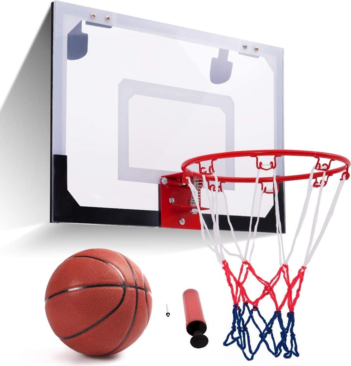 GOPLUS Basketballkorb mit Basketball & Luftpumpe, Backboard mit Ring und Netz, Basketballboard, Basketballbrett, Basketballring an der Tür TQ46952DE