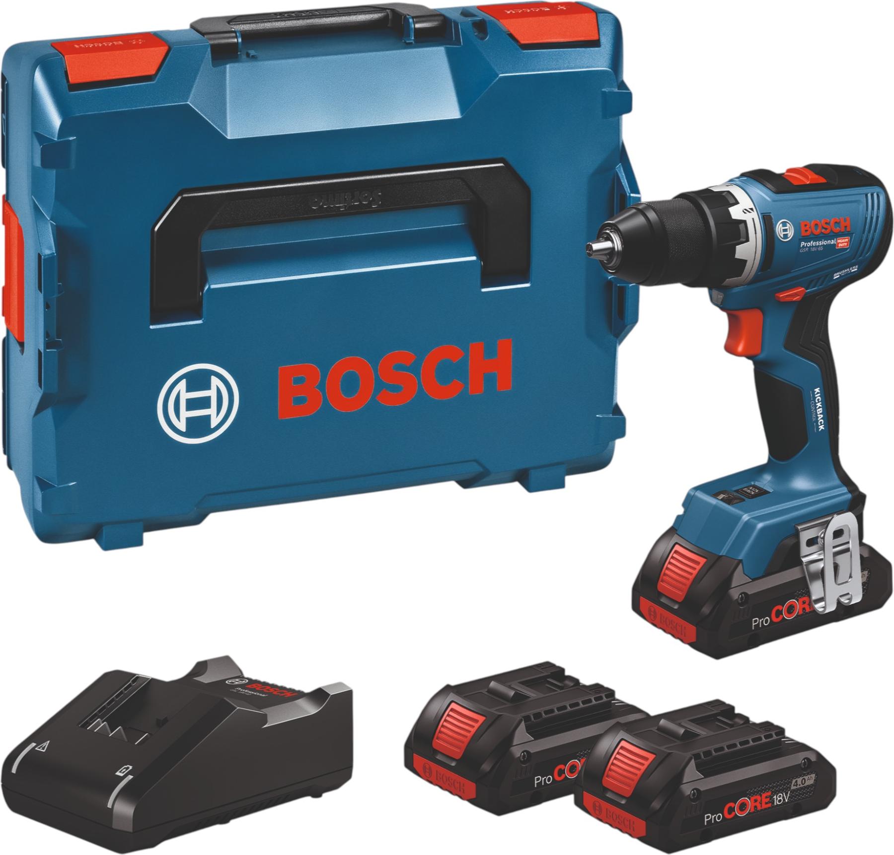 Bosch GSR 18V-65 Professional, Pištoľová vŕtačka, Kľúč, Čierna, Modrá, 2100 ot/min, 550 ot/min, 2100 ot/min