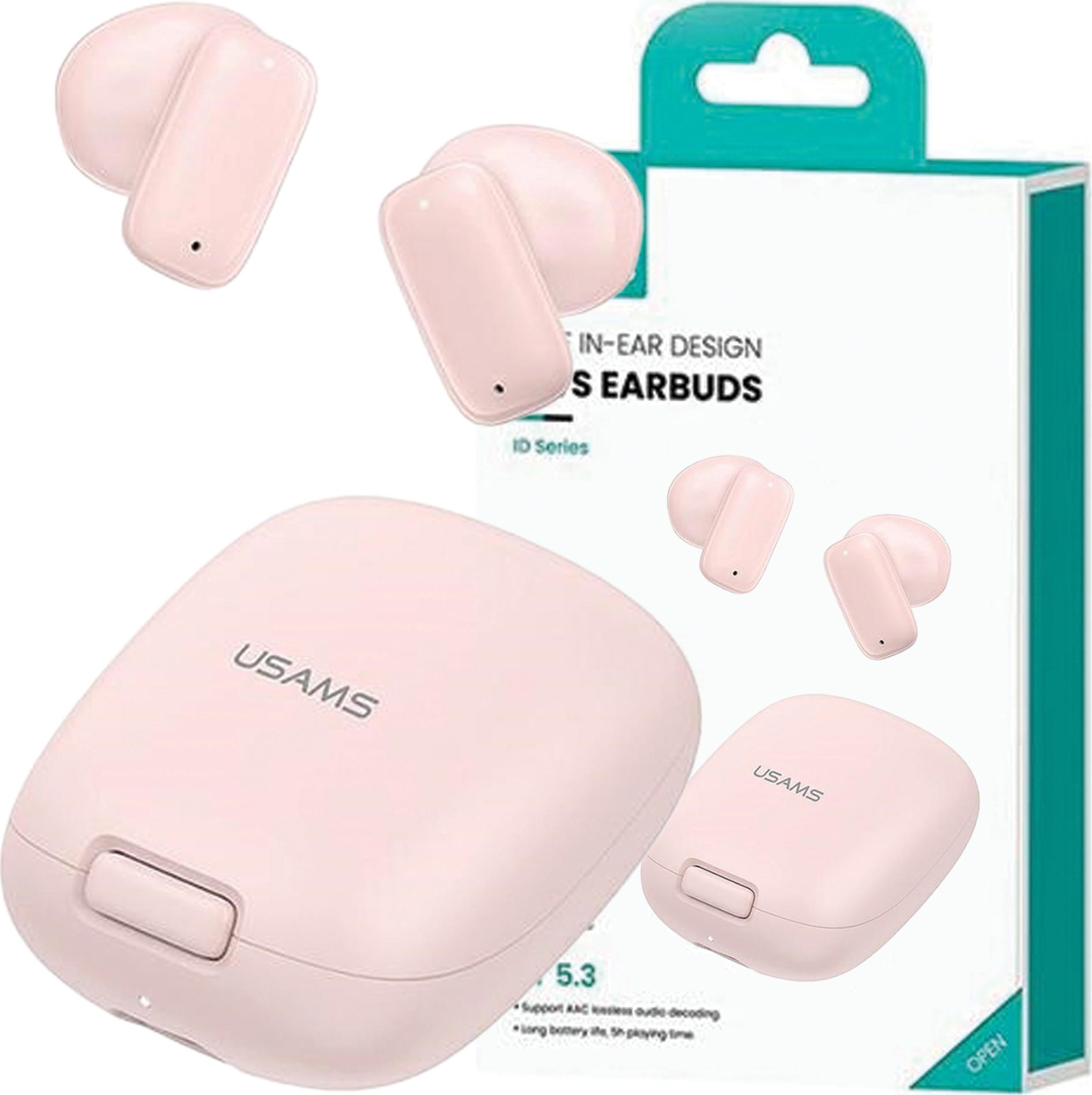 Slúchadlá Bluetooth Usams 5.3 Tws Id Series Wireless Pink/Pink Bhuid04 (Id25)