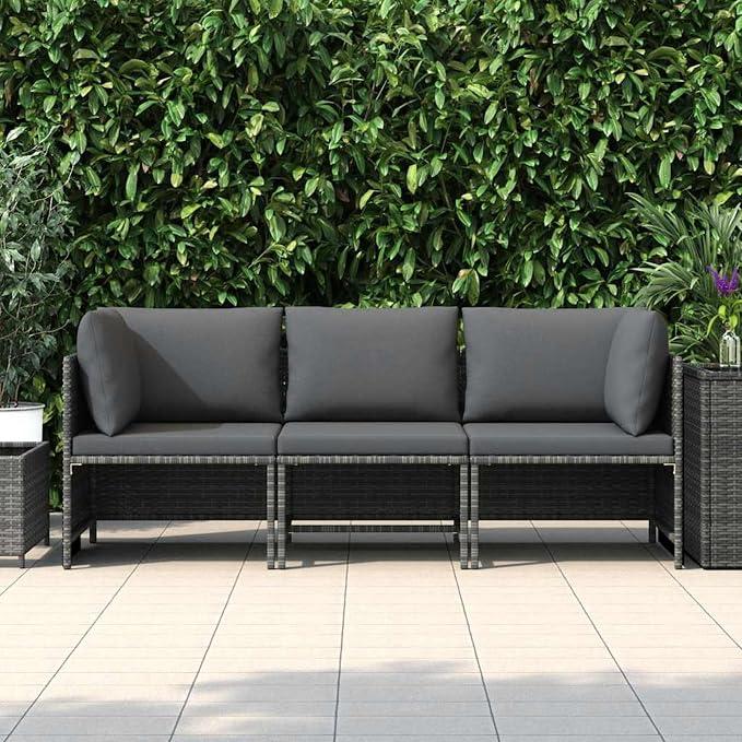 3-Sitzer-Gartensofa mit Kissen Grau Poly Rattan Model313499