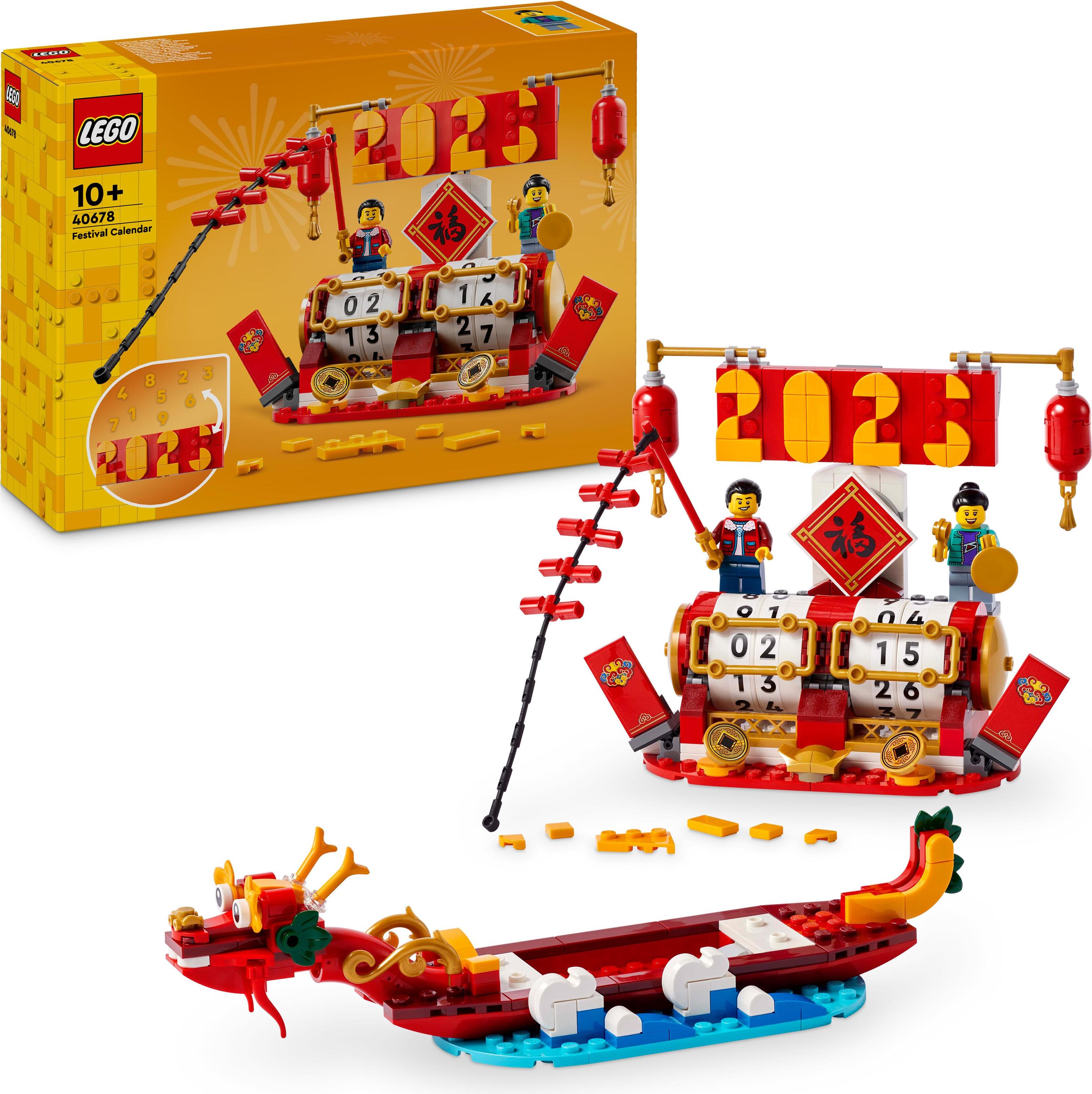 LEGO Feiertagskalender, Geschenk zu chinesischen Feiertagen für Jungen und Mädchen, Bauset zum Mondneujahrsfest, lässt Kinder fantasievoll spielen, festliches Spielzeug, chinesische Neujahrsdeko 40678