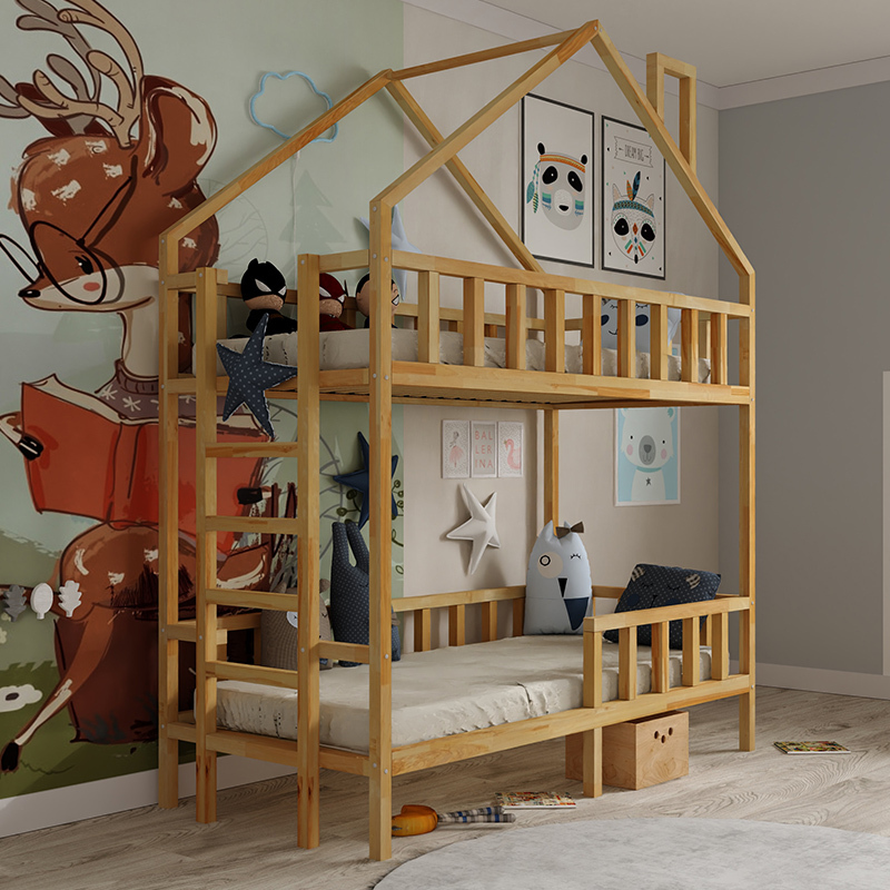 Hochbett Häuschen NIKOLA - Seiteneinstieg mit Leiter - 200x90 cm