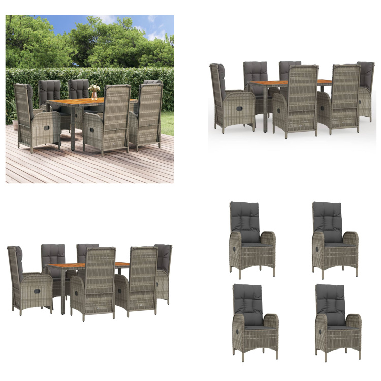 vidaXL 7-dielny záhradný jedálenský set s vankúšmi sivý polyratan - Záhradný jedálenský set - Záhradné jedálenské sety - Jedálenský set - Jedálenský set terasa