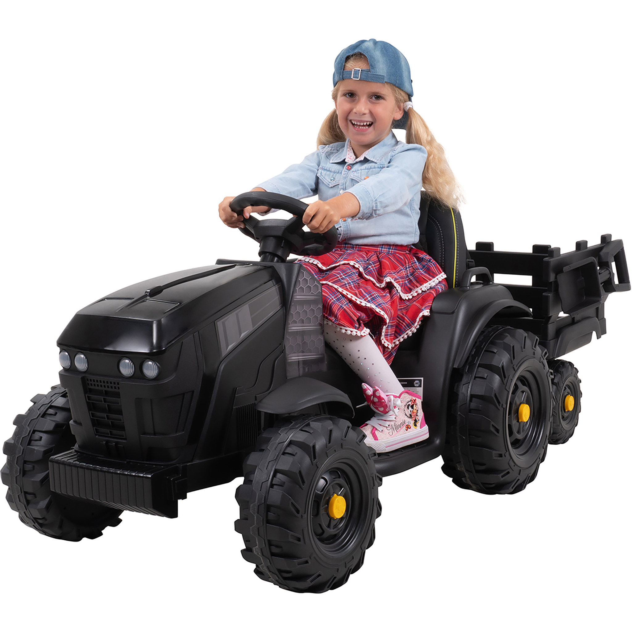 Actionbikes Motors Traktor mit Anhänger TD925 Grau/Schwarz - Fernbedienung - USB - Kunstledersitz - 2 x 12 V Motoren - Bremsautomatik - Kinder Fahrzeug elektrisch - Ab 3 Jahre