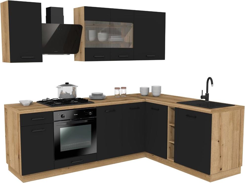 3E 3xE living.com Kchenmbel, Schwarz / Eiche Evoke, 240 / 180 x VERSTELLBAR x 48,5 cm M-MP-MK-VARIO-240x180/Z3-CZERN/EVOKE