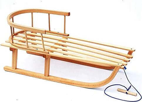 FKL DESIGN Home Deco Holzschlitten für Kinder mit Rücklehne, Schlitten HZ-OFNZ