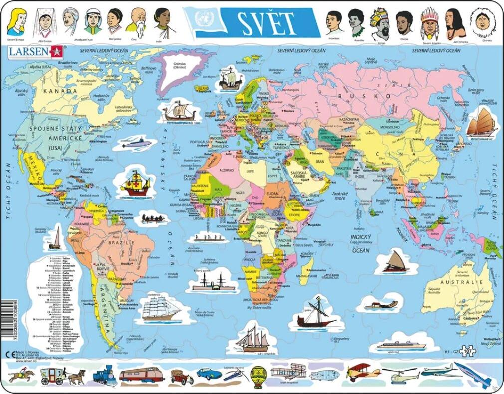 LARSEN Puzzle Politische Weltkarte 107 dlks