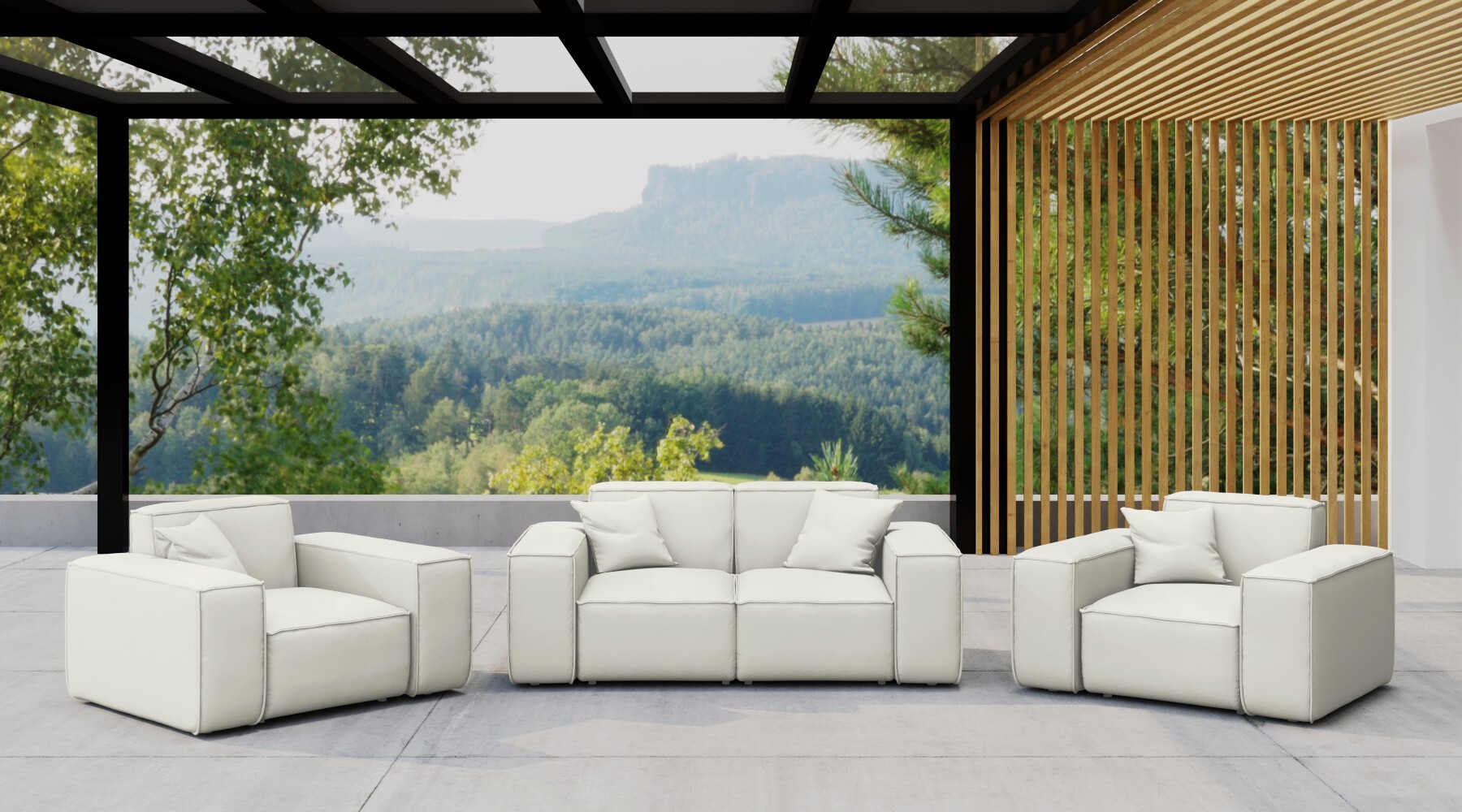 Kaiser Möbel Gartenmöbel-Set 2 1 1 für Garten, Terrasse, Gartenmöbel, MALIBU Lounge-Set, gemütlich und komfortabel Creme