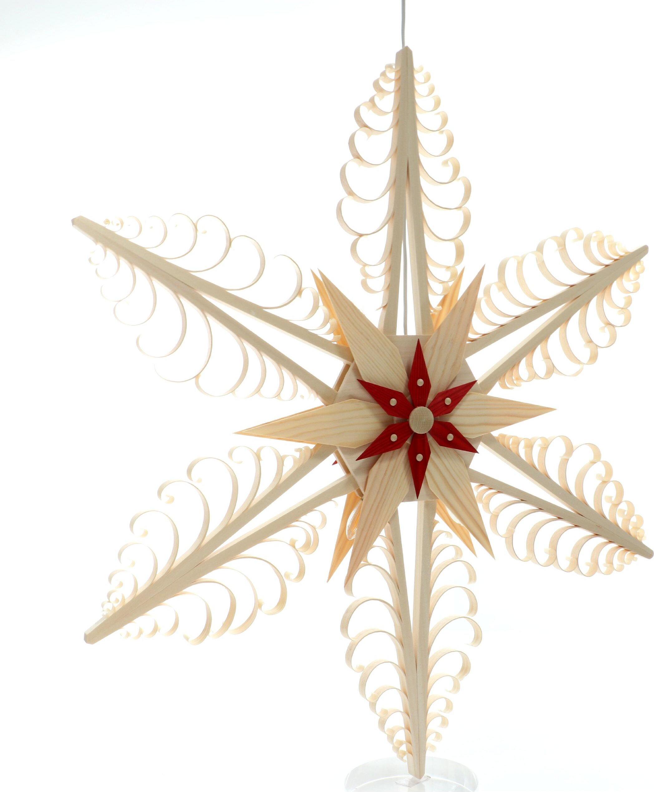 Herstellung von Baum- & Fensterschmuck Martina Rudolph Fensterschmuck Spanstern el. Beleuchtet Mitte mit 2 Sterne BxHxT=54x54x6cm NEU 225/rot