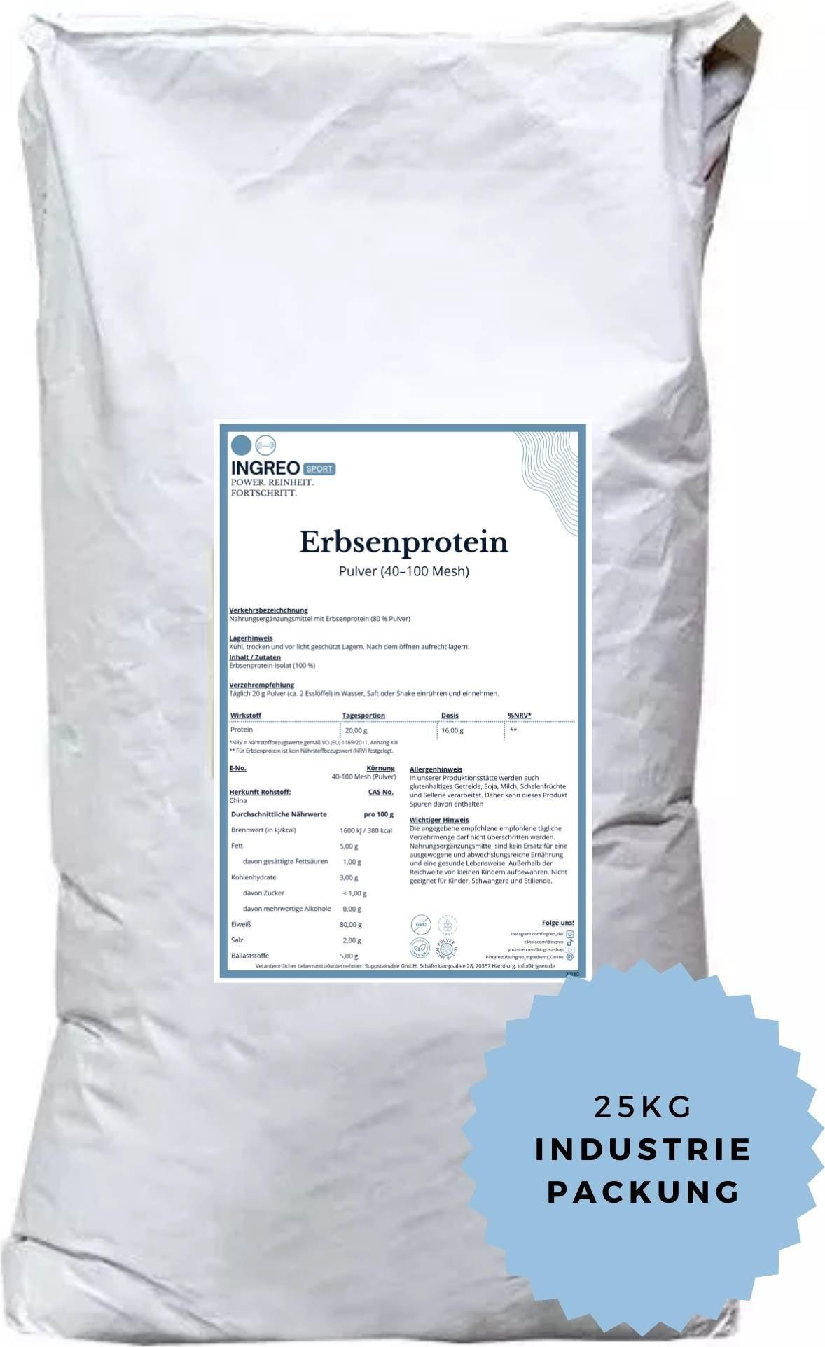 INGREO Sport Erbsenprotein - 80% Pulver (40-100 Mesh) – 20 kg