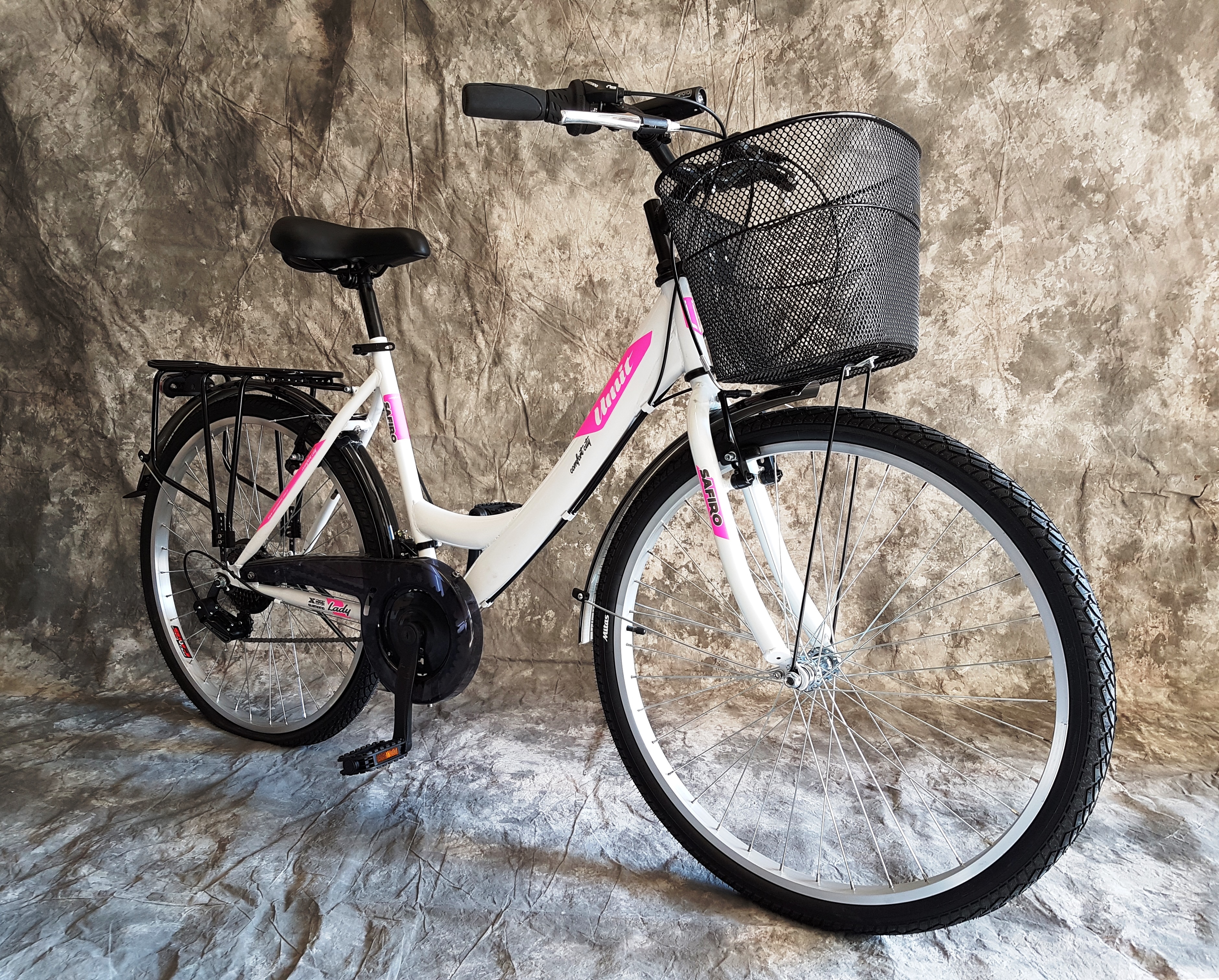 Karcher 26 Zoll Damencityrad SAFIRO VON UMIT 21-Gang Shimano Kettenschaltung, Gepäckträger, Licht und Korb NEU 2608-WEISS AB 155 CM KÖRPERGRÖSSE 2608-Weiss-Pink