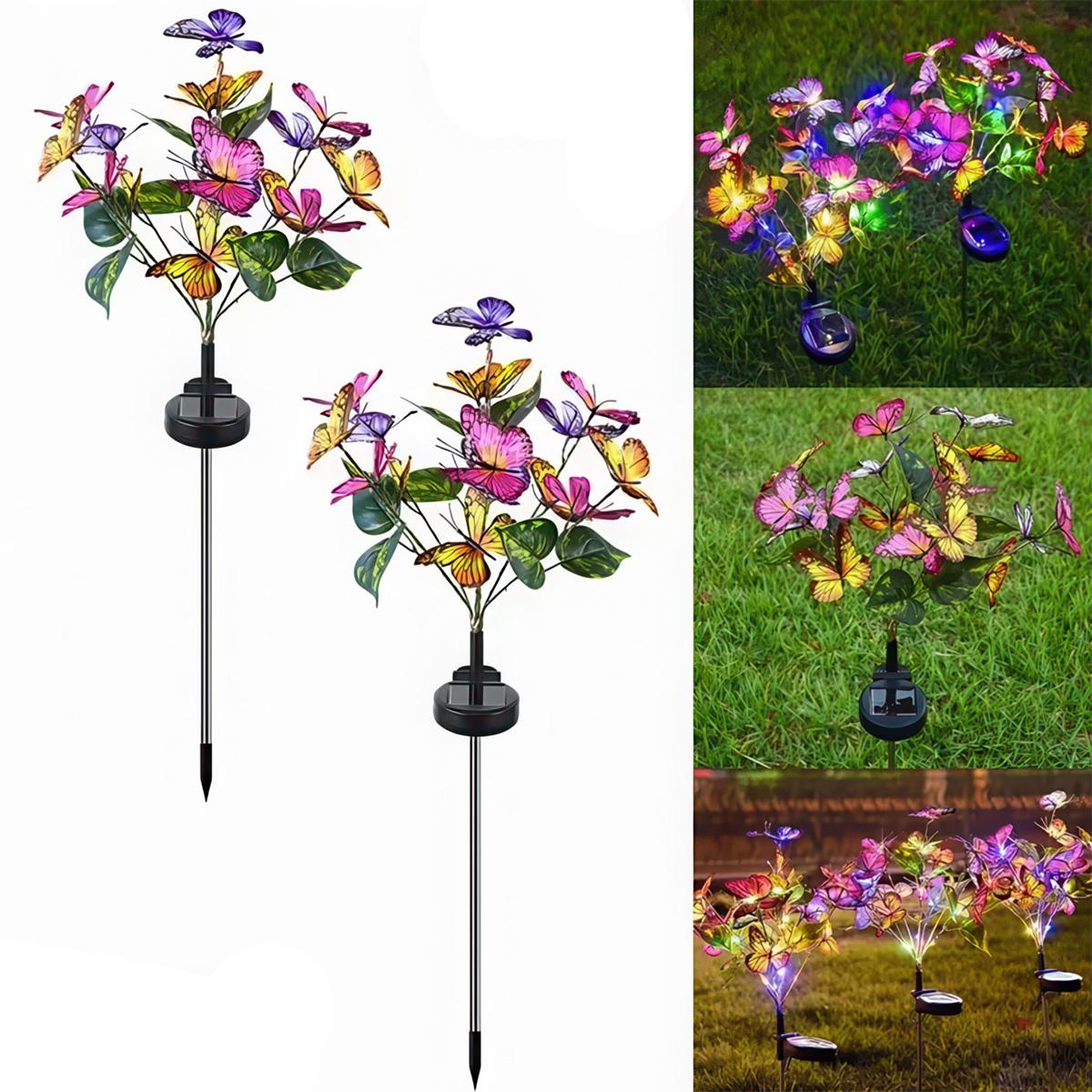 Slyrun Schmetterlings-Solarleuchten,2pcs Solar-Schmetterlingslichter, Outdoor-Solarlichter,dekorative Solarlichter zum Aufhängen für Garten,Terrasse und Hof KAUF-VIST-LT2334-024
