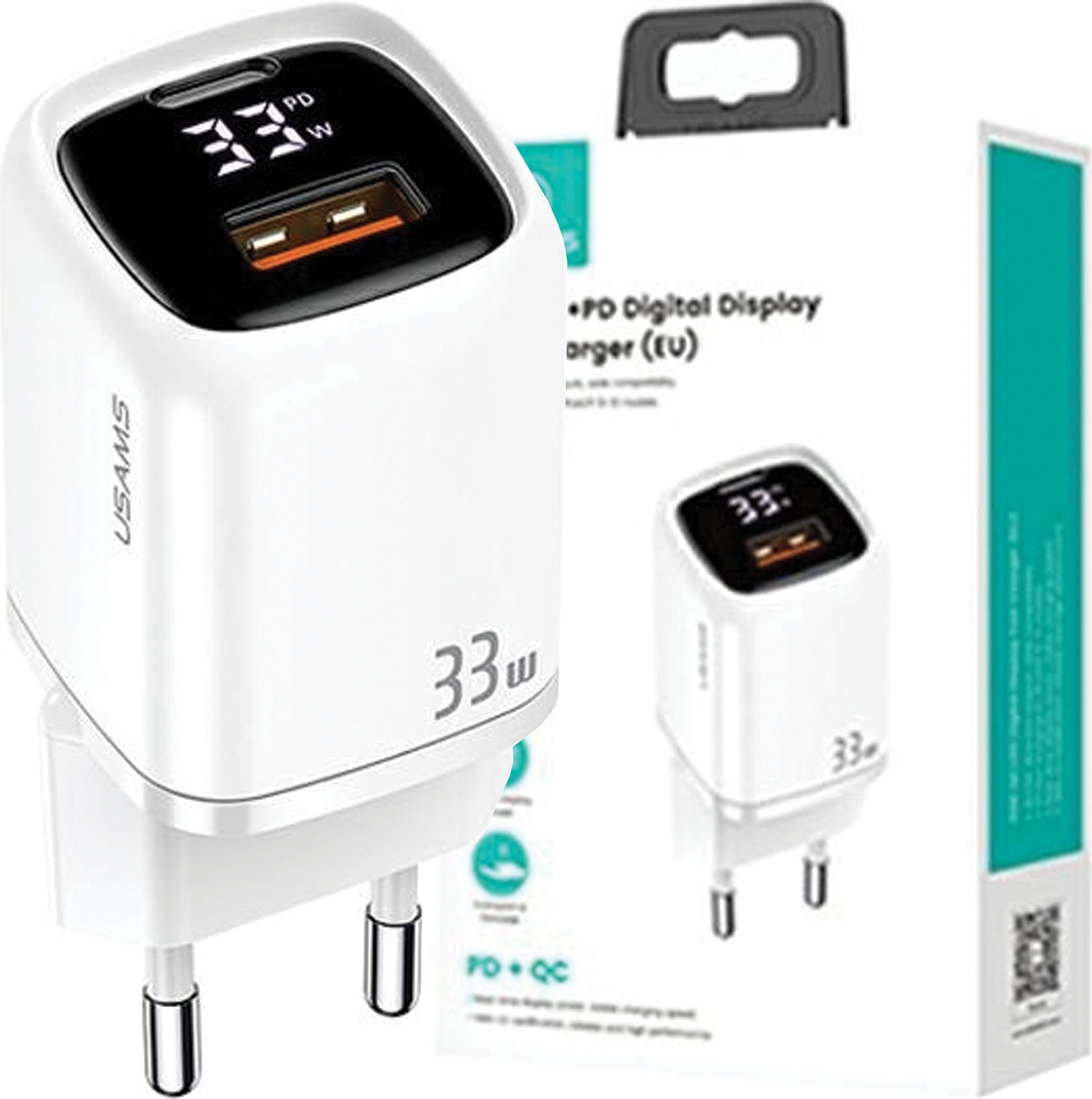 Usams Lad. Siete. 1Xusb-C+1Xusb T46 33W (Iba Hlava) Pd3.0 +Qc3.0 Rýchle Nabíjanie Biela/Biela Cc152Tc02 (Us-Cc152)