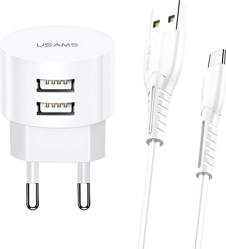 Usams Ład. Siec. 2Xusb T20 2,1A Microusb Biały/White Round Fast Charging Xtxlogt18Mc05
