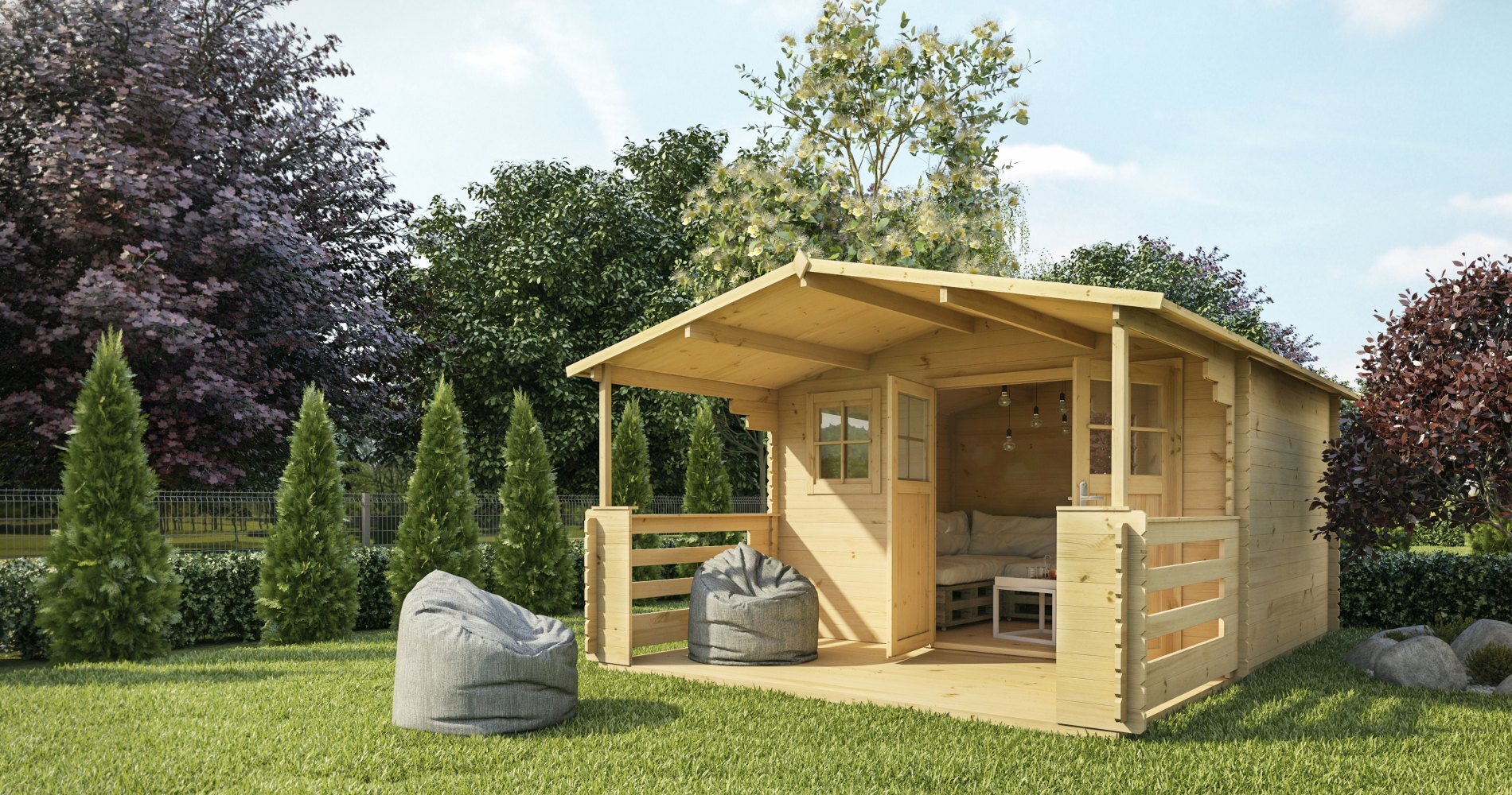 Steiner Shopping Gartenhaus Wohlfühloase - 28 mm Blockbohlenhaus, Grundfläche: 10,44 m², Satteldach