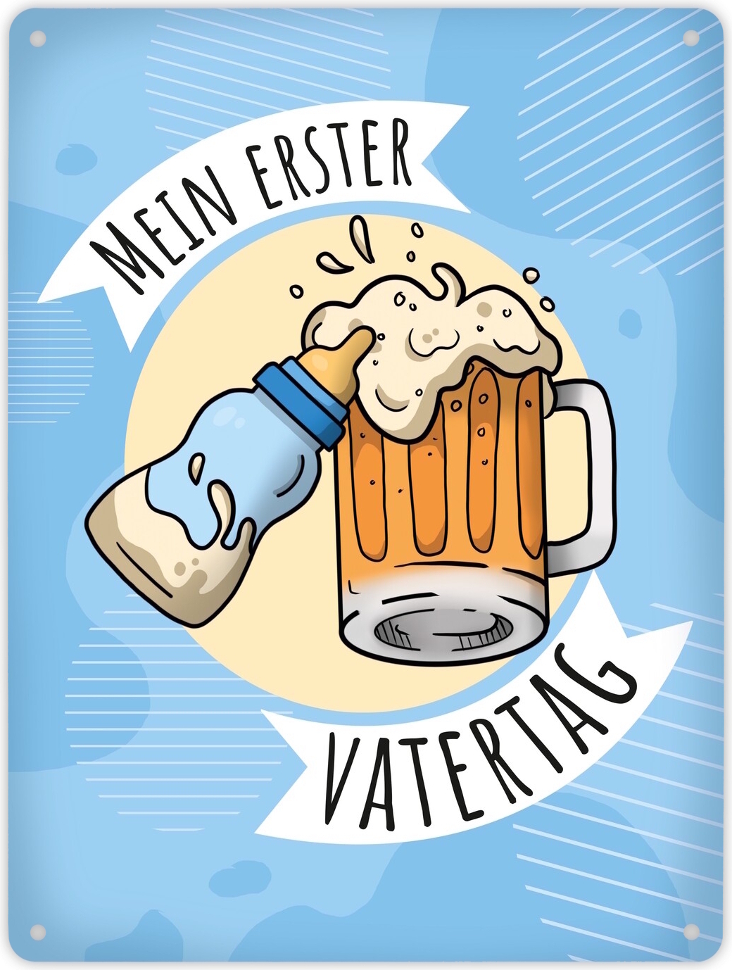 speecheese Mein erster Vatertag Metallschild XL mit Bier und Babyflasche Motiv Schild