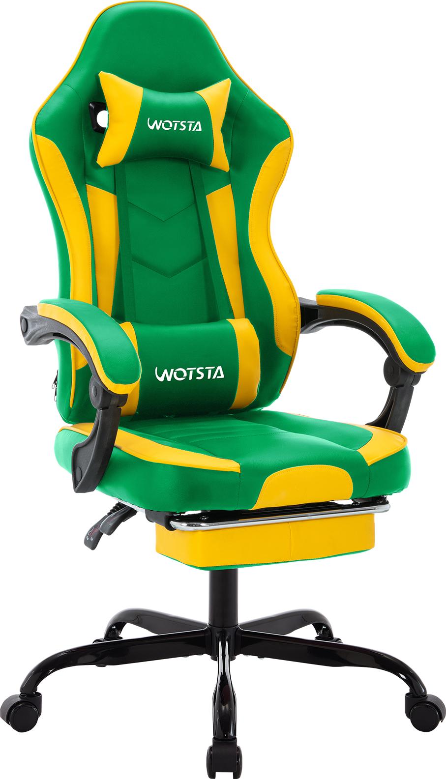 Lanki International GmbH Gaming Chair Computerstuhl Ergonomischer Gaming Stuhl mit Fußstütze Bürostuhl Ergonomischer Computerstuhl mit Lendenwirbelstütze GrünGelb