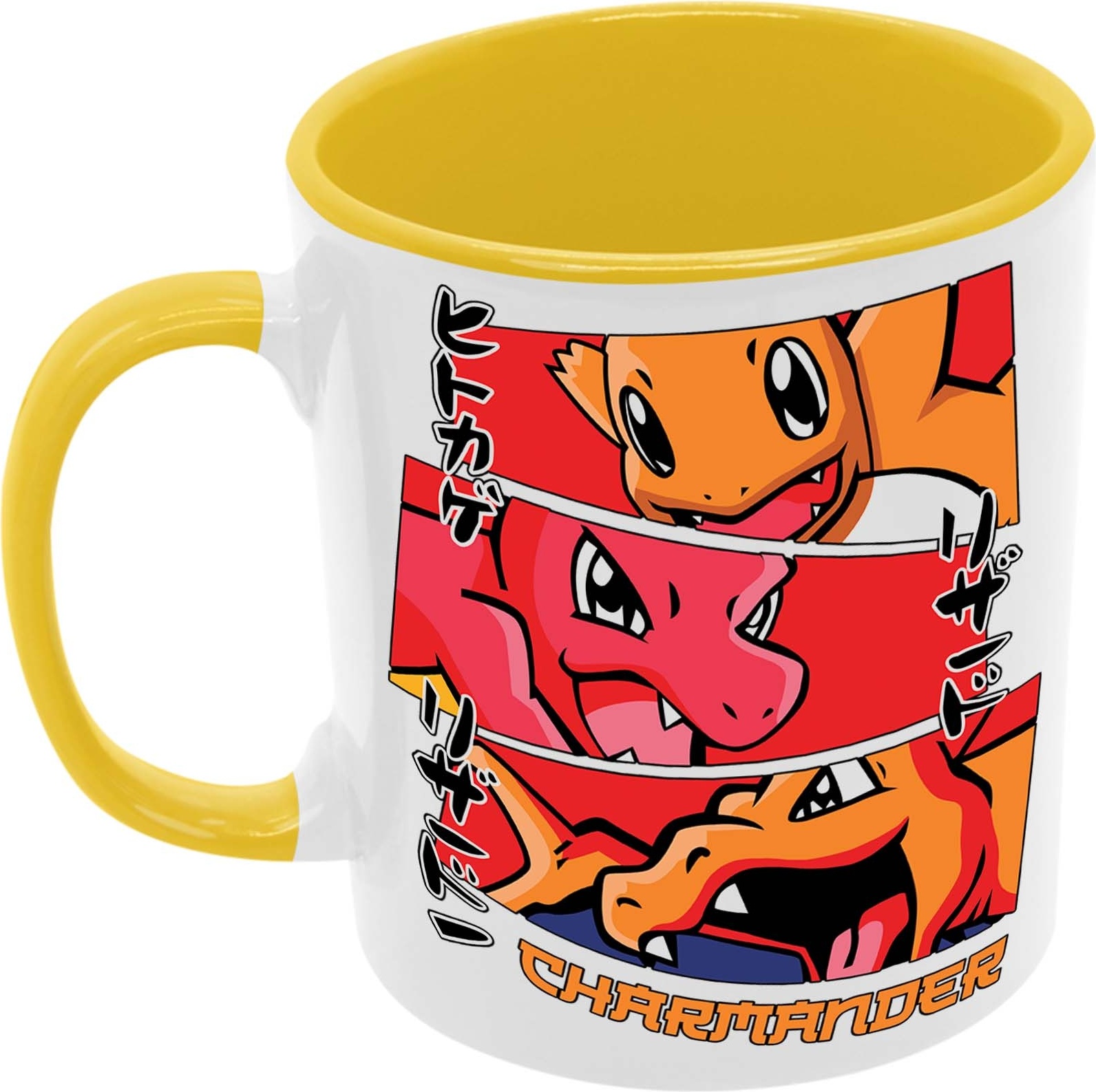 Charmanderstagesv6-07 Hrnček Dar Tasse Mug Anime Manga Japan Animation Pokemon Pikachu Ash Charizard Arbok Charmander Meowth Squirtle, Žltá 330 ml